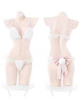                                                          【Preorder】40kg-55kg Cream Rabbit Velvet Bikini Set