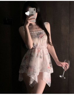                                                          【Preorder】40kg-55kg Flora Patterned Asymmetrical Pajamas Dress