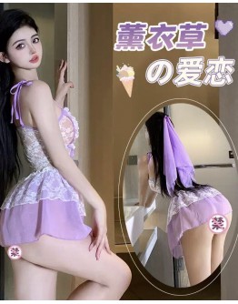                                                          【Preorder】40kg-55kg Purple Hair Accessories Lace Dress