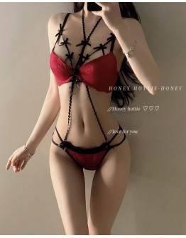                                                         【Preorder】S-XL Halter-Neck Ribbon Bikini Set