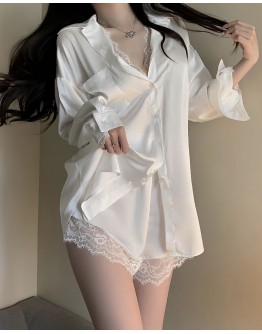                                                          【Preorder】60kg-85kg Ice Silk Lace Loose Shirt Pajamas