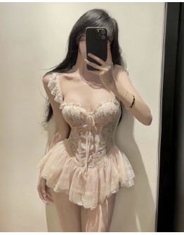                                                          【Preorder】40kg-85kg Flora Embroider Underwire Pads Pajamas Dress
