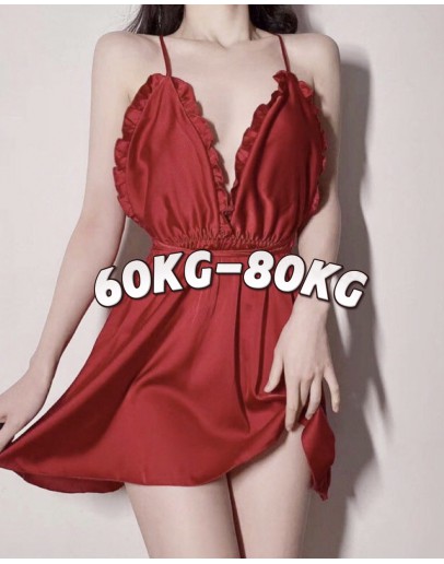                                                          【Ready Stock】60kg-80kg Maroon Night Dress+T-Back
