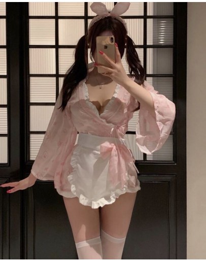                                                                         【Preorder】40kg-60kg Pink Rabbit Kimono NightWear Set