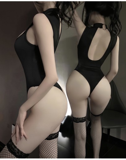                                                          【Preorder】Cut-Out Halter-Neck Body-Suit Sexy Lingers
