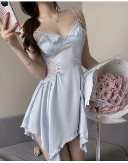                                                          【Preorder】40kg-55kg Ice Silk Lace Backless Pajamas