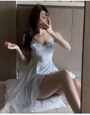                                                          【Preorder】40kg-55kg Ice Silk Lace Backless Pajamas