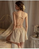                                                         【Preorder】40kg-60kg Backless Flora Patterned Pads Pajamas Dress