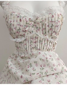                                                          【Preorder】40kg-60kg Backless Flora Patterned Pads Pajamas Dress