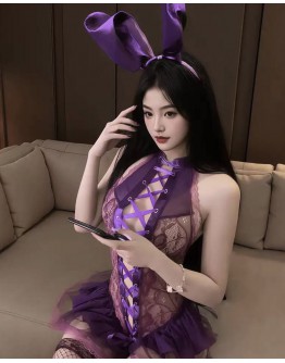                                                          【Preorder】40kg-85kg Purple Rabbit Lace Body-Suit Cos Set