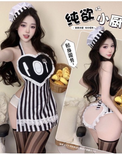                                                          【Preorder】40kg-55kg Stripe Apron Sexy Lingeries Set