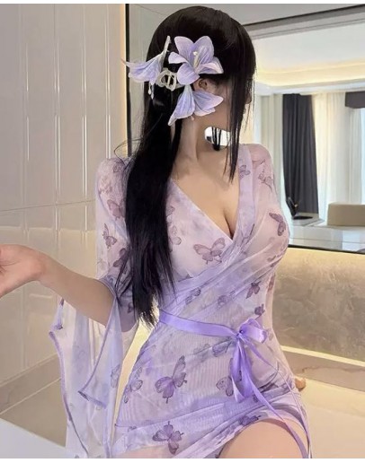                                                          【Preorder】40kg-55kg Thin Kimono Backless Pajamas Set