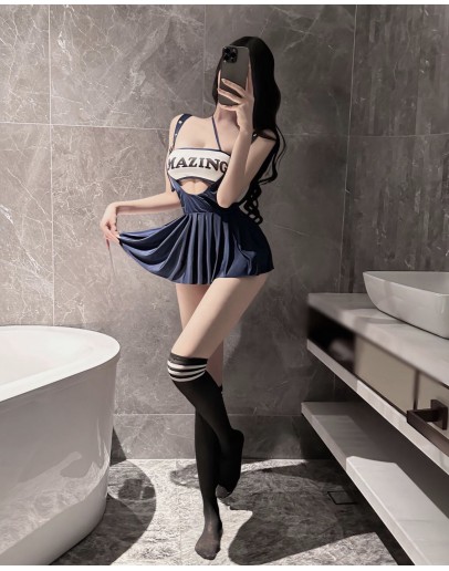                                                          【Preorder】40kg-55kg White Tops With Navy Skirt Sexy Lingeries