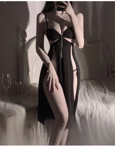                                                          【Preorder】40kg-55kg Rhinestone Backless Black Dress