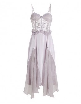                                                          【Preorder】40kg-60kg Purple Grenadine Lace Pads Underwire Dress