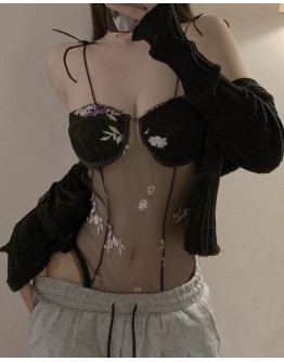   FREE SHIPPING CAMISOLE EMBROIDER FLORA BODY-SUIT