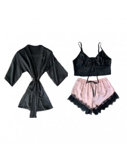          FREE SHIPPING CAMISOLE VEST+SHORTS+OUTWEAR PAJAMAS
