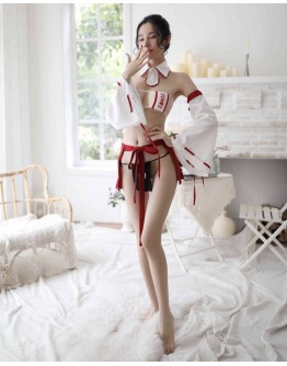          【Ready Stock】Free Shipping Lace-Up Sleeved-Long Sexy Lingerie Set