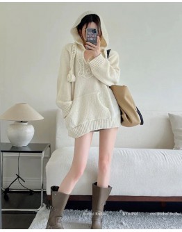              Free Shipping Knitted Hoodies Loose Sweater