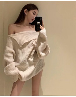    Free Shipping Off-The-Shouder Loose Knit Sweater