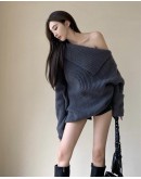    Free Shipping Off-The-Shouder Loose Knit Sweater