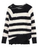   Free Shipping Zipper Sleeved Stripe Knit Sweater