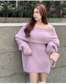    Free Shipping Off-The-Shoulder Over-Size Knit Sweater