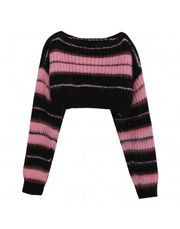   FREE SHIPPING LADIES STEIPE KNITTED SHORT SWEATER