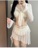                                                          【Preorder】40kg-65kg Cream Pads Bikini + Tops+ Skirt Swimwear