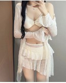                                                          【Preorder】40kg-65kg Cream Pads Bikini + Tops+ Skirt Swimwear