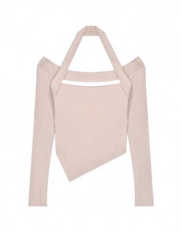    FREE SHIPPING CUT-OUT KNITTED LONG-SLEEVED TOPS