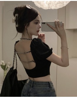          FREE SHIPPING BACKLESS CHAIN SHORT TOPS