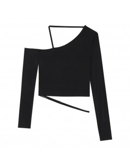          Free Shipping Cut-Out Long-Sleeved Short Tops
