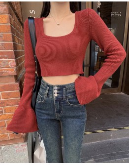    Free Shipping Knitted Long-Sleeved Short Tops