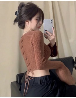    Free Shipping Knitted Long-Sleeved Short Tops