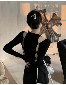          Free Shipping Cut-Out Backless Long-Sleeved Tops