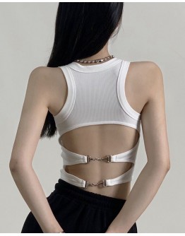              Free Shipping Double Metal Backless Knit Tops