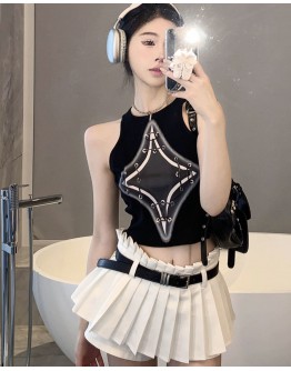              Free Shipping Cut-Out Star Print Cotton Vest