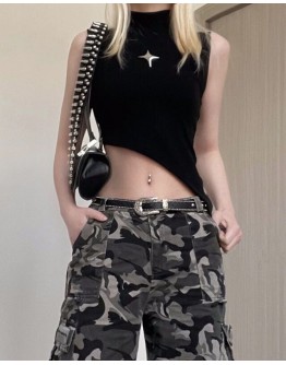              Free Shipping Metal Star Knitted Asymmetrical Vest