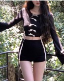              Free Shipping Ribbon Long-Sleeved Short Tops