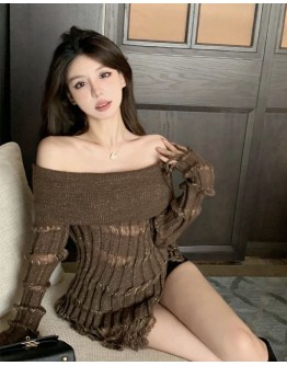             Free Shipping Off-The-Shoulder Fitted Knit Tops