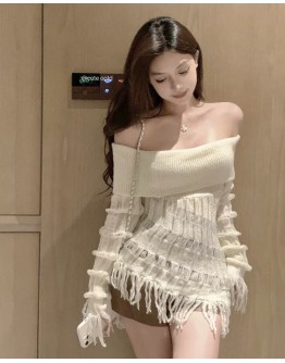              Free Shipping Off-The-Shoulder Fitted Knit Tops