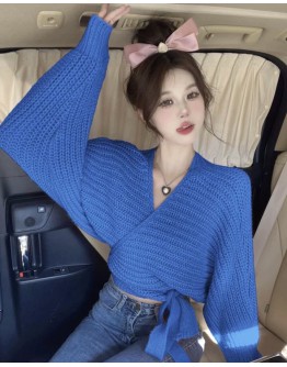              Free Shipping V-Neck Knitted Short Tops
