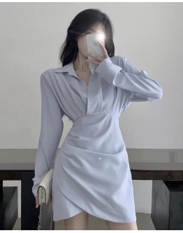 FREE SHIPPING LONG-SLEEVED FITTED SHIRT DRESS