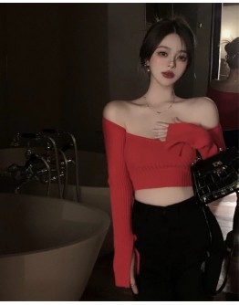   FREE SHIPPING FITTED KNIT SHORT TOPS