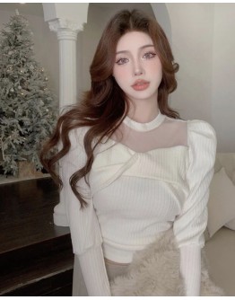   FREE SHIPPING GRENADINE KNITTED PUFF-SLEEVED TOPS