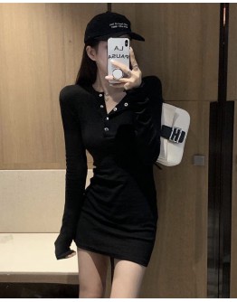   FREE SHIPPING LADIES FITTED LONG-SLEEVED DRESS