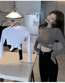   FREE SHIPPING LADIES CUT-OUT LONG-SLEEVED TOPS