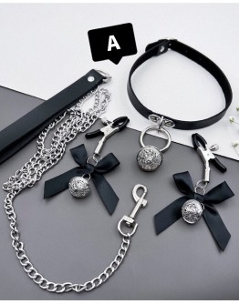                                                          【Preorder】Metal Chain Necklace+ Ribbon Bell 4 In Set