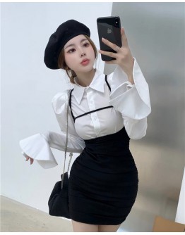    Free Shipping Long-Sleeved Shirt / Fitted Camisole Dress